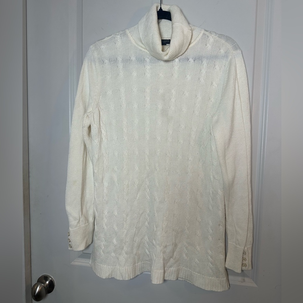 Talbots Cableknit Lambs Wool Blend Lightweight Turtleneck Long Line Sweater, LP